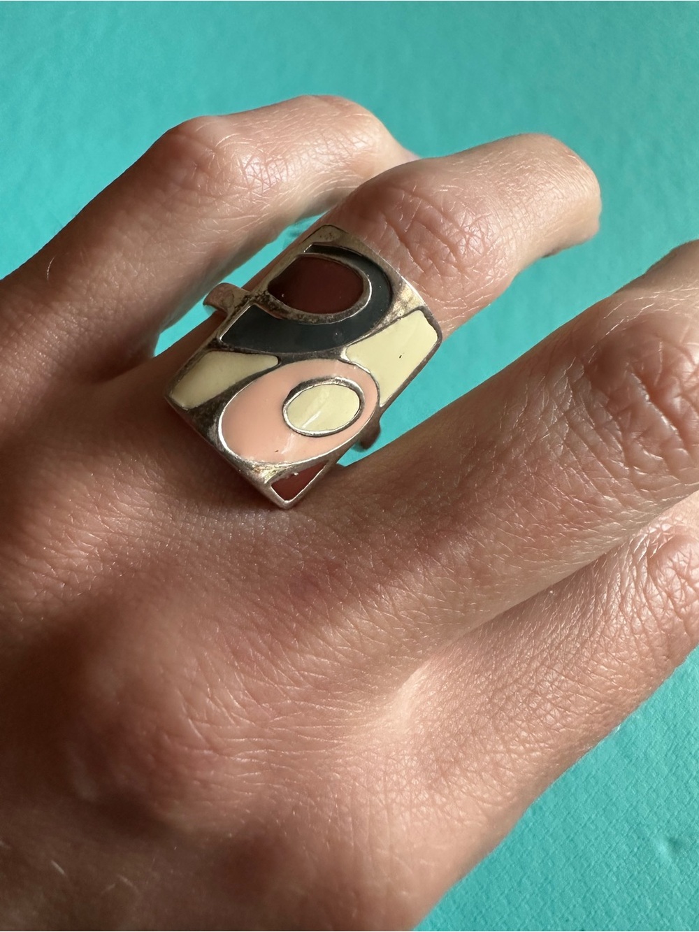 Vintage Sterling Silver Mod Enameled Swirl Ring Size 6.75